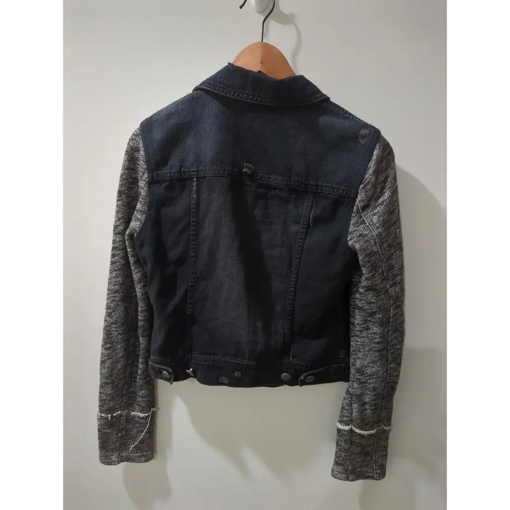 Free People Distressed Mixed Media Denim Jacket